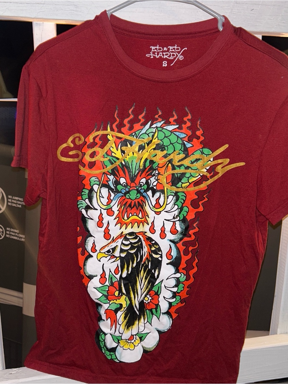 Ed Hardy Maroon Tattoo-Style Graphic Tee